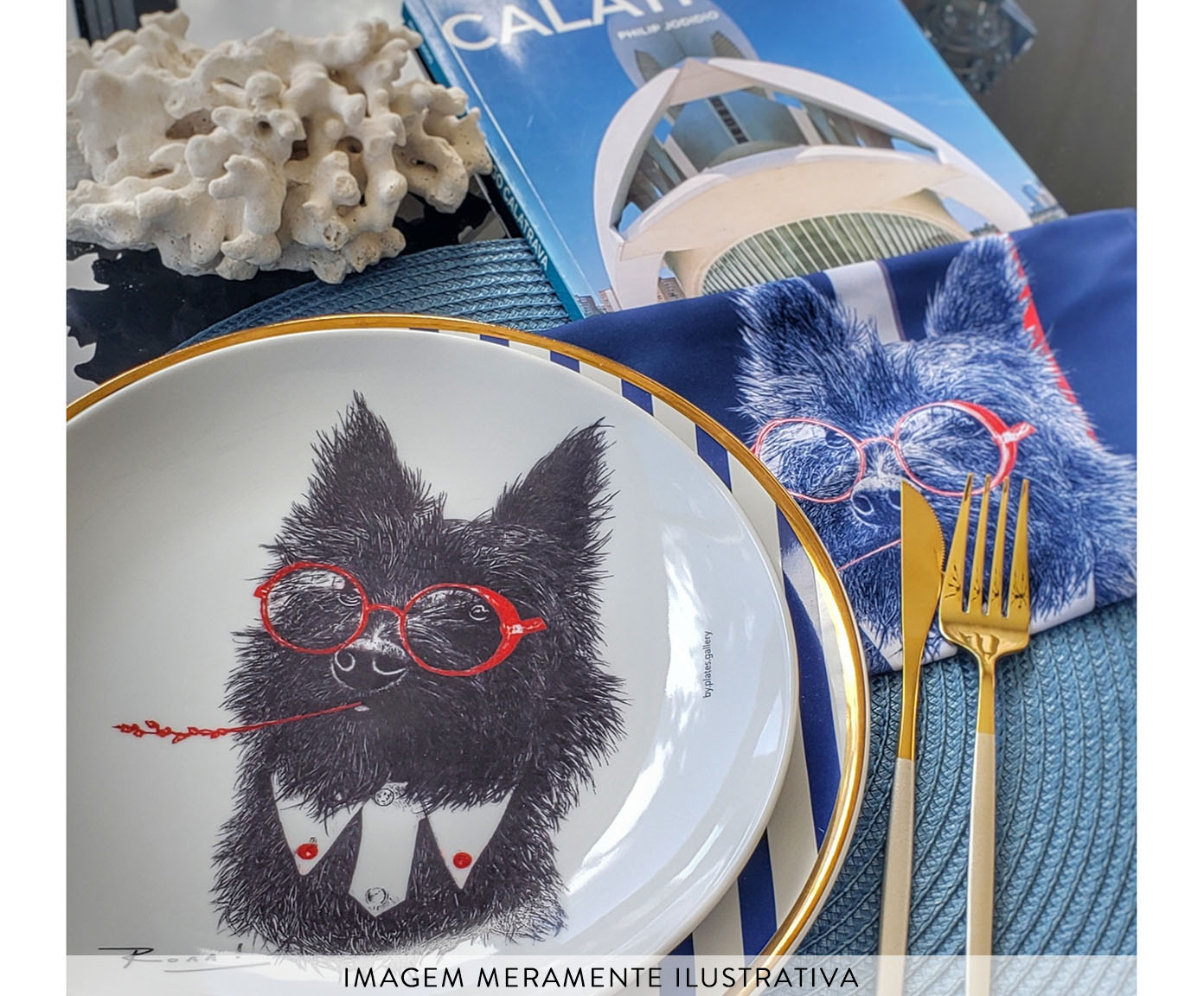 Prato de Porcelana Toto Terrier Red&Blue Ronn Kools image number 3