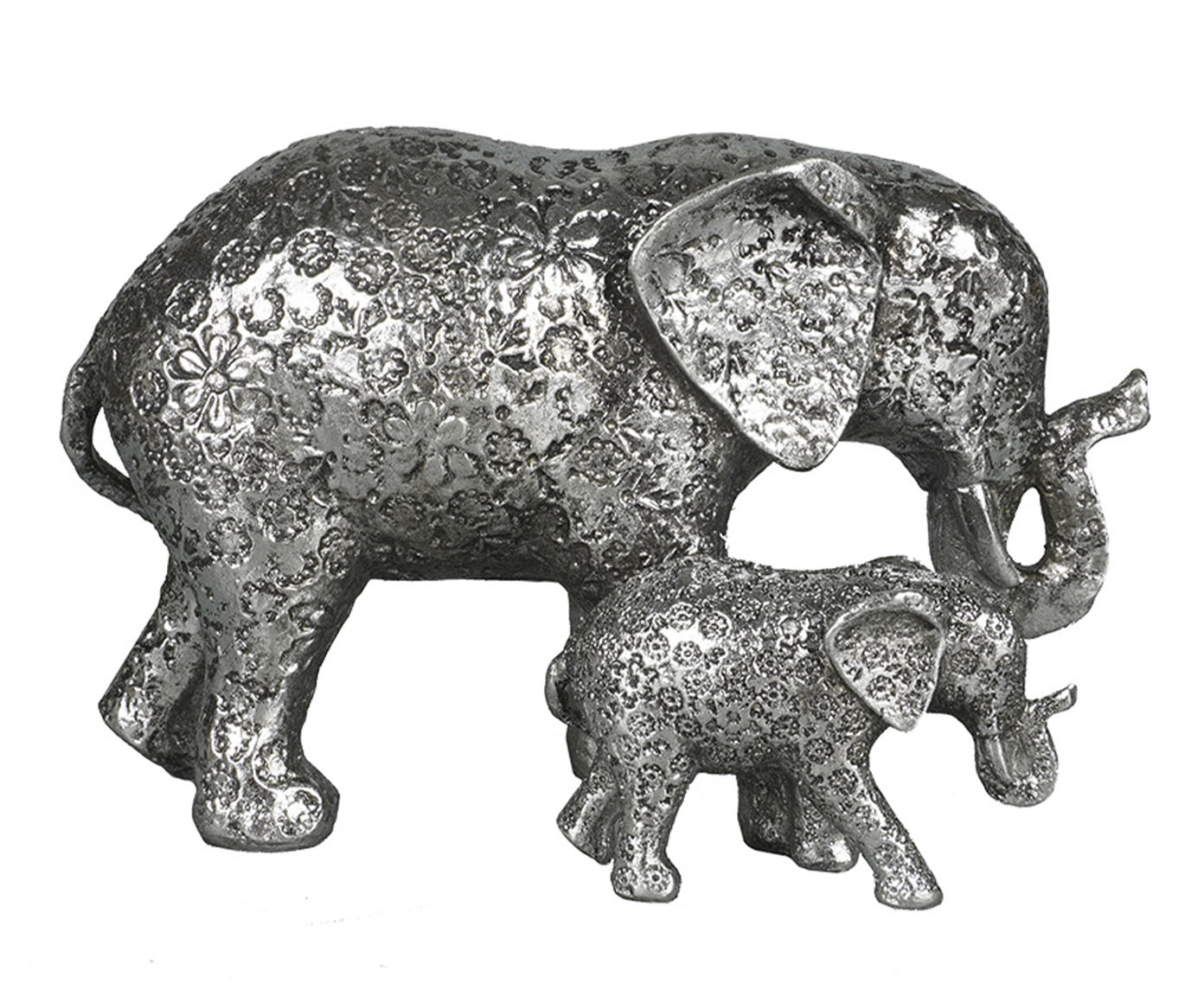 Elefante com Filhote em Resina Prateado image number 0