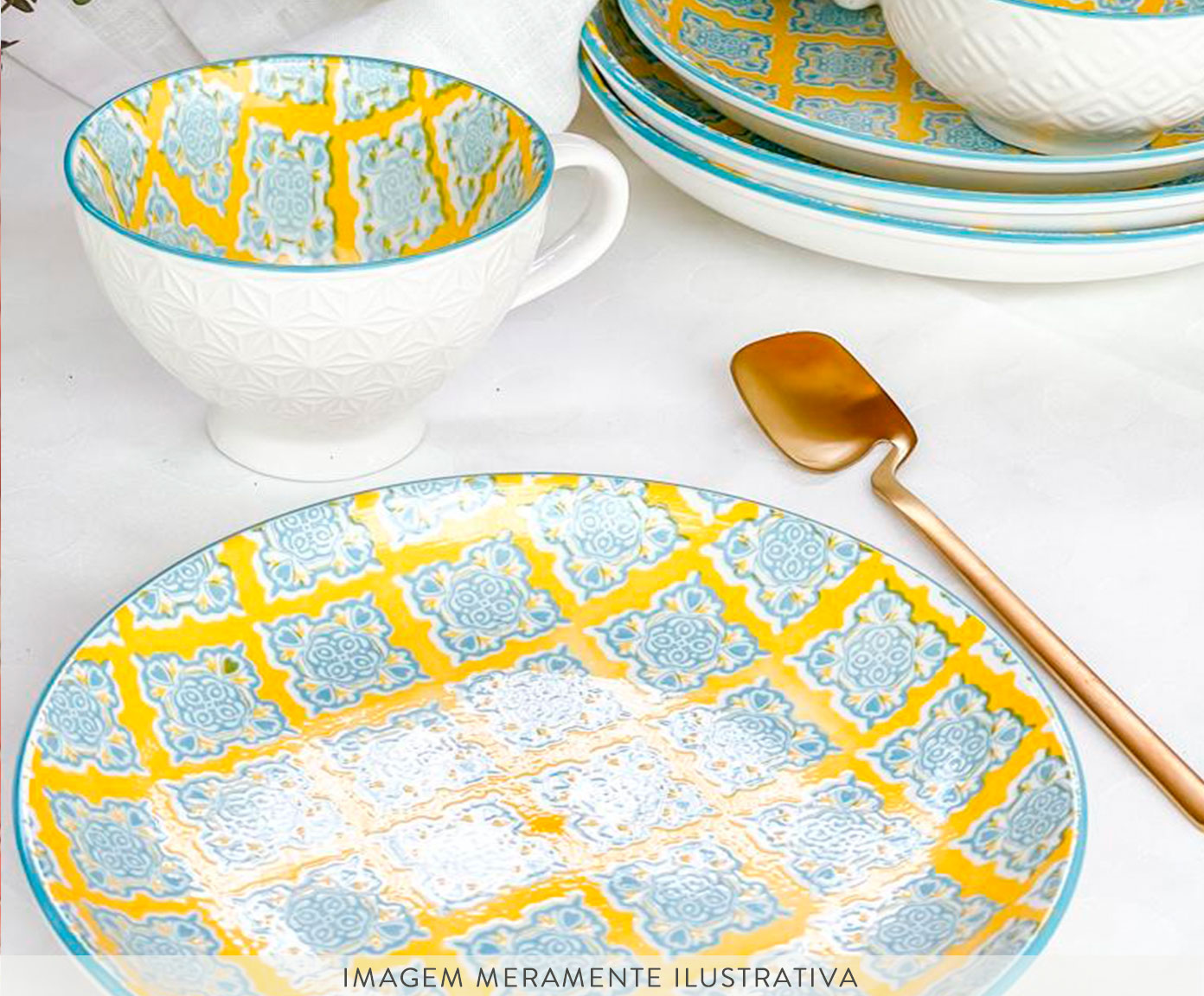 Prato Raso em Porcelana Bart - Amarelo e Azul image number 3