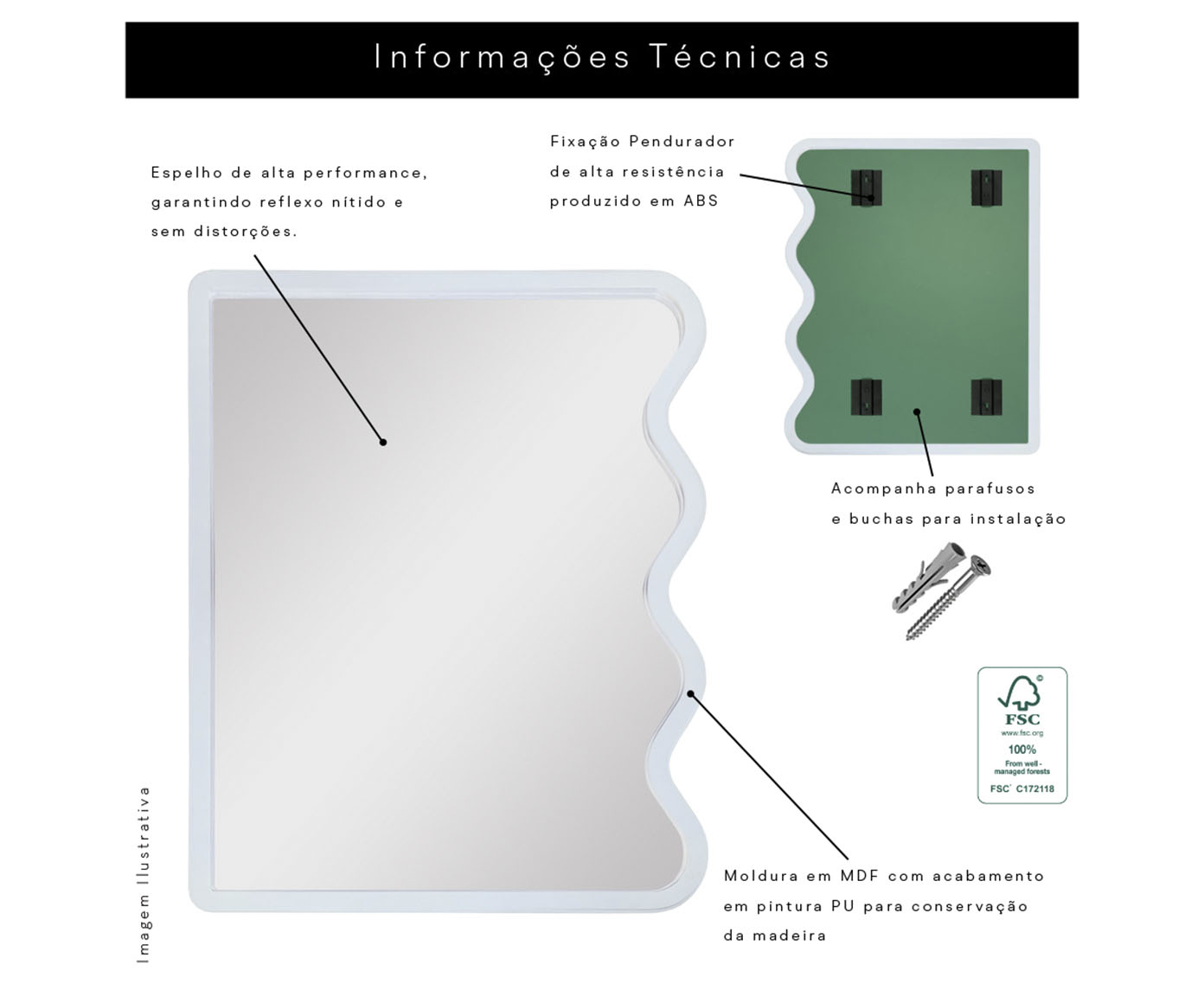 Espelho de Parede Wave Org&acirc;nico Branco image number 5