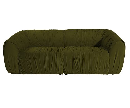 Sof&aacute; Drap&ecirc; em Veludo Verde Oliva - image 0