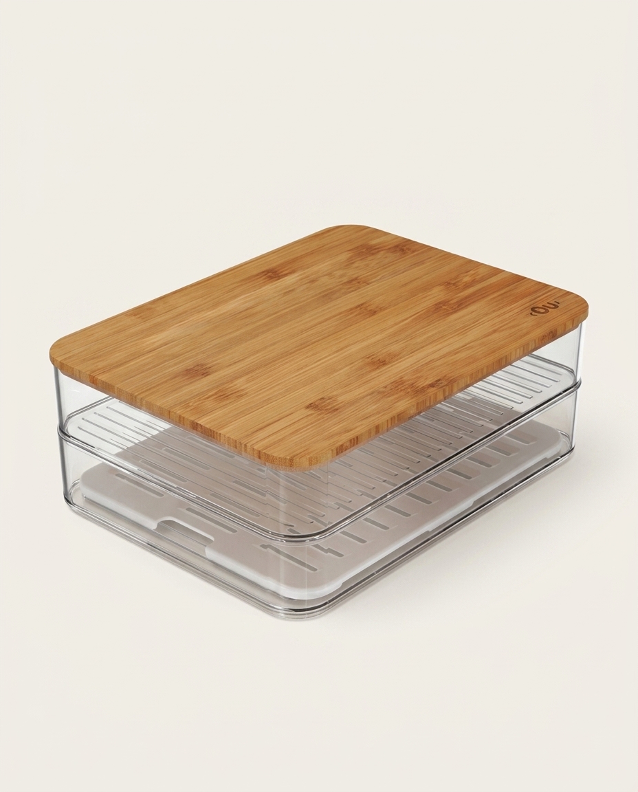 Porta Frios Duplo Clear Fresh Tampa de Bambu Natural - image 1