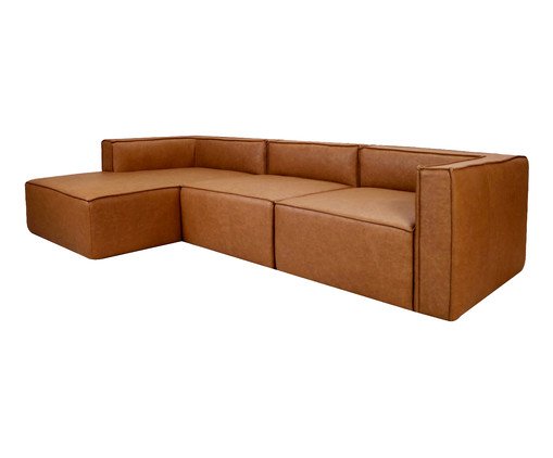 Sof&aacute; 3 M&oacute;dulos Chaise Esquerdo Mensa em Couro Caramelo image number 2