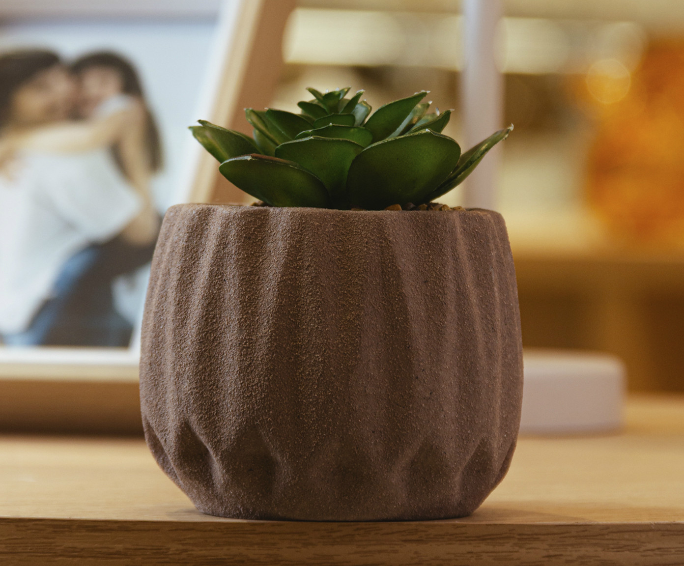 Cachepot com Suculenta Artificial Geometry Marrom Cimento image number 1
