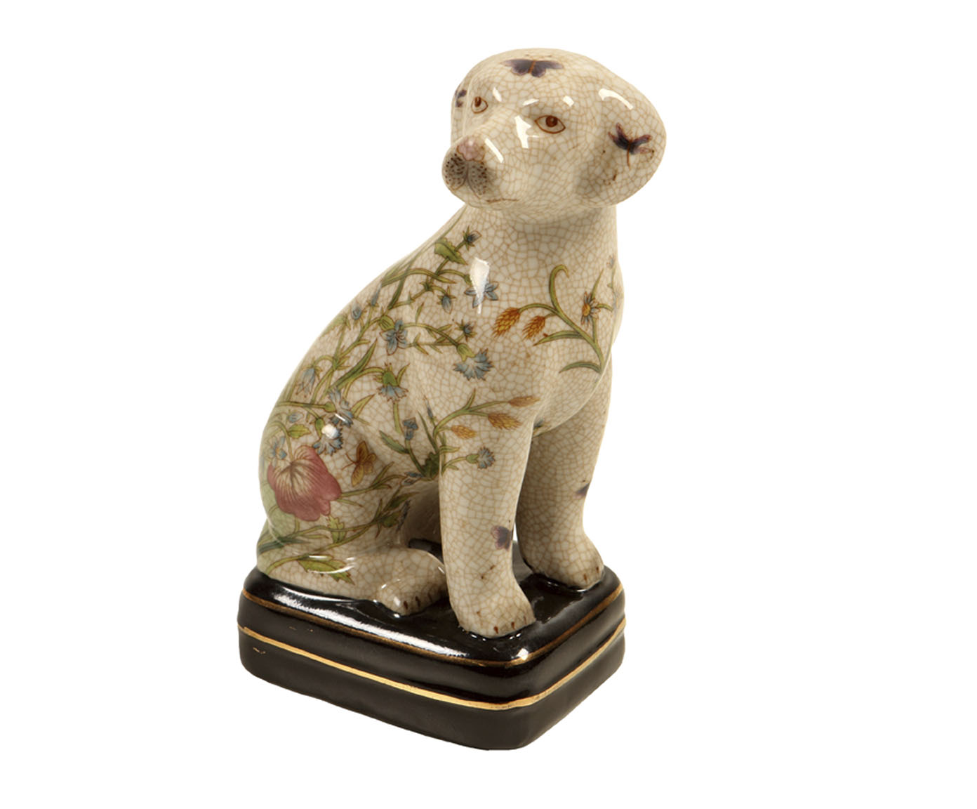Adorno Cachorro Floral em Porcelana Bege - image 0