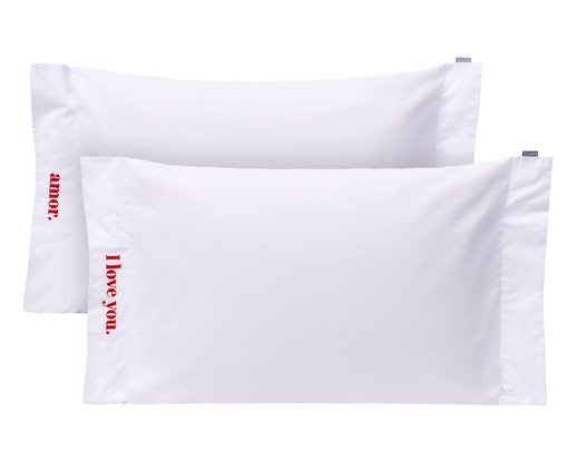 Jogo de Fronhas Bordadas "Amor & I Love You" Branco e Vermelho 200 Fios image number 0