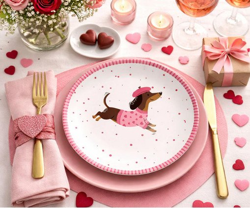 Jogo de Pratos para Sobremesa Love Is In The Air Rosa Claro - image 1