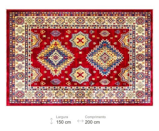 Tapete Turco Kasakh Mira - Vermelho, Creme e Azul image number 5