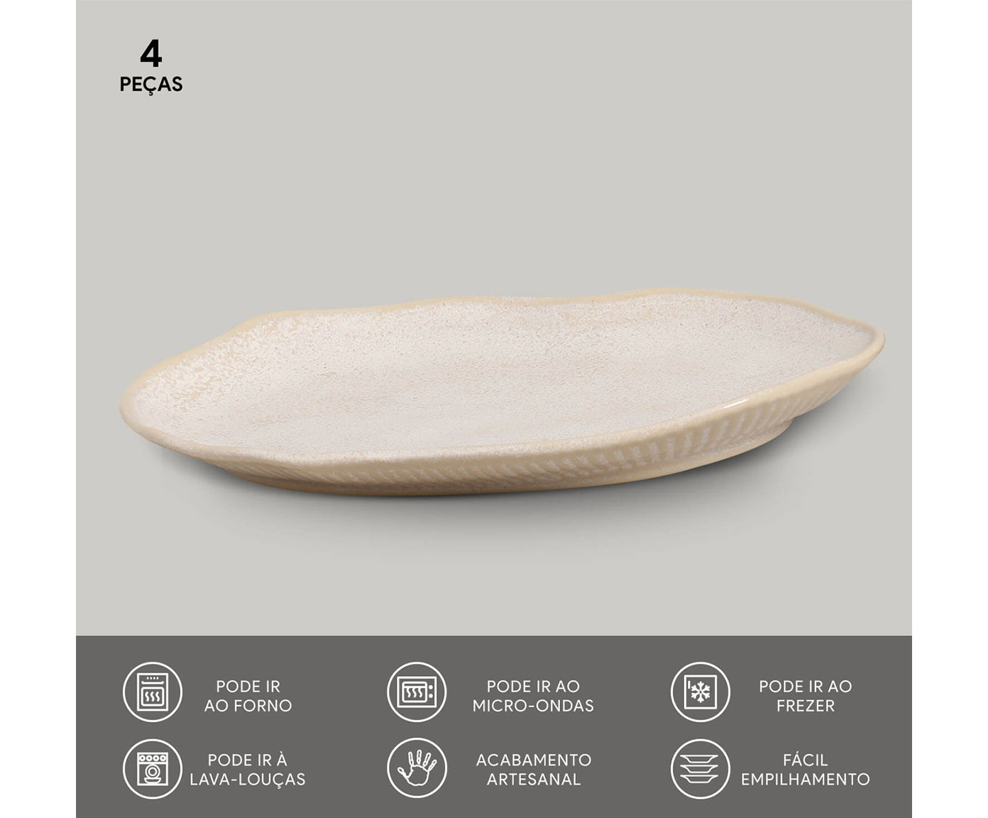 Jogo de Travessas Oval Rasa M&eacute;dia Bio Latte Cru image number 4