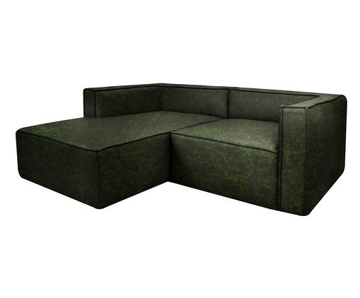 Sof&aacute; 2 M&oacute;dulos Chaise Mensa em Couro Verde image number 2