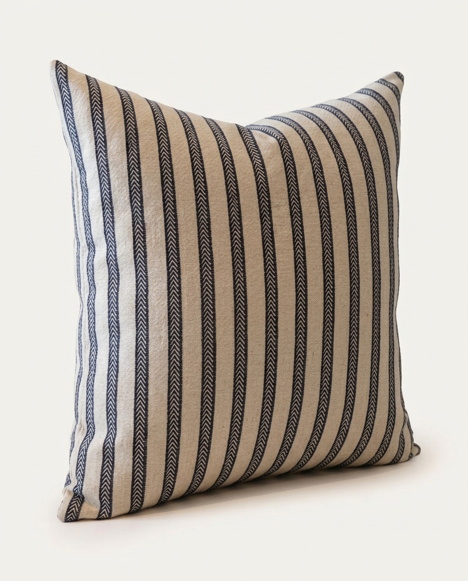 Almofada em Linho Bordado Off White e Azul - image 0