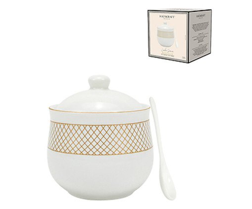 A&ccedil;ucareiro com Colher em Porcelana Regal Branco e Dourado - image 1