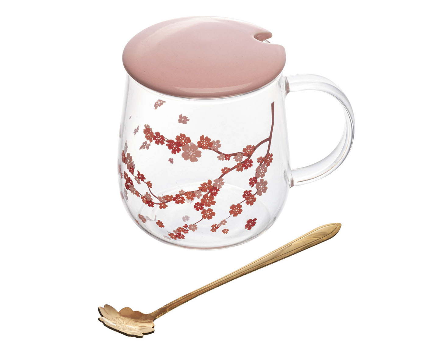 Caneca com Tampa e Colher Sakura image number 0