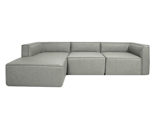 Sof&aacute; 3 M&oacute;dulos Chaise Mensa em Couro Cinza - image 0