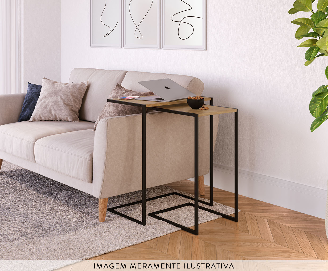 Mesa de Apoio para Sof&aacute; Hanover e Preto Industrial - image 1