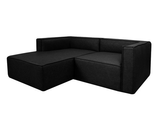 Sof&aacute; 2 M&oacute;dulos Chaise Mensa em Couro Preto image number 2