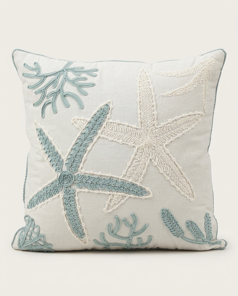 Almofada Linho Cru e Boucle Estrela Tiffany - 52X52 cm image number 4
