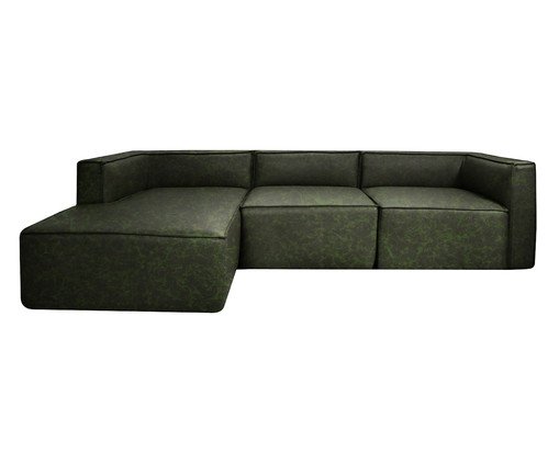 Sof&aacute; 3 M&oacute;dulos Chaise Mensa em Couro Verde - image 0