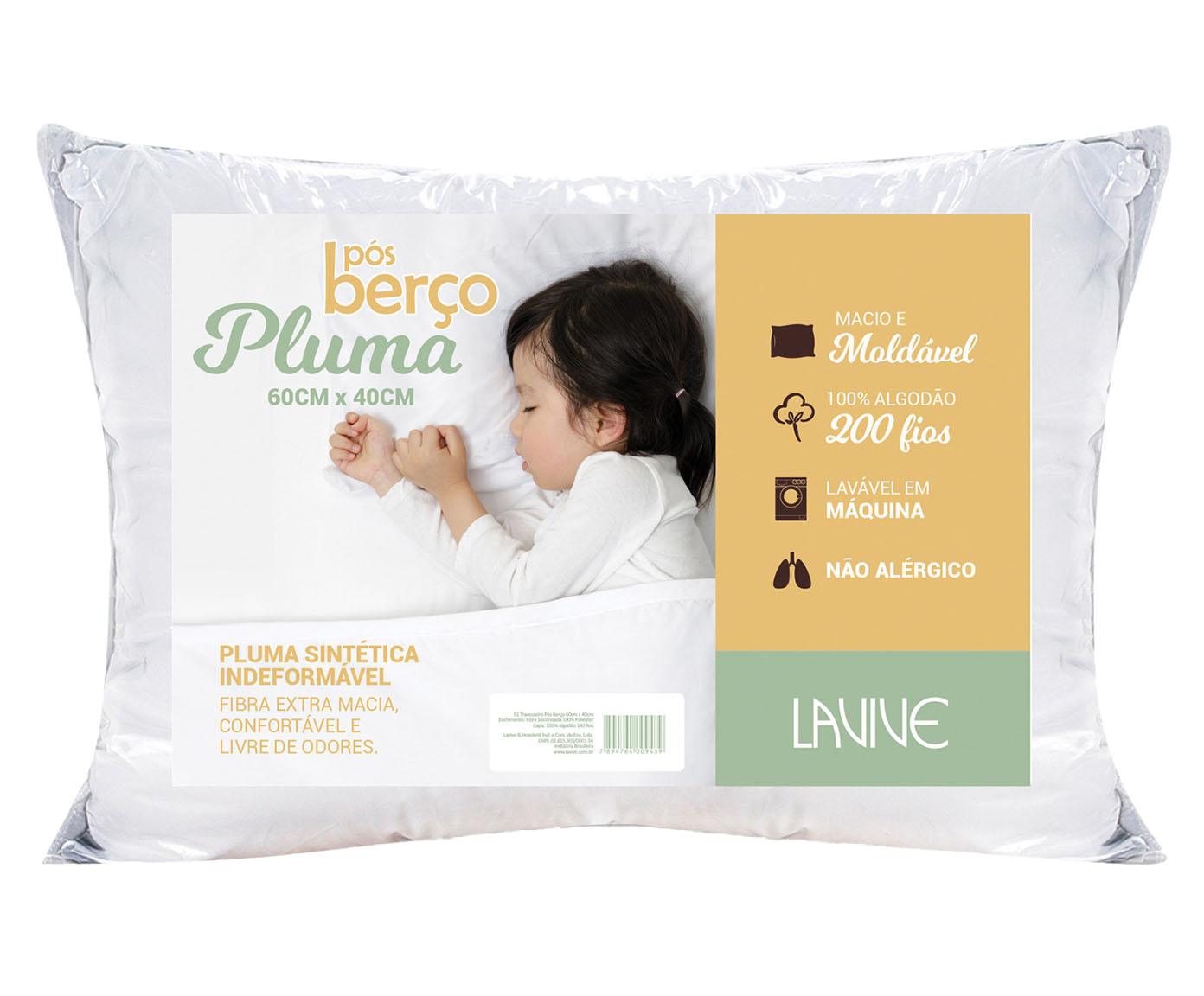 Travesseiro para Ber&ccedil;o Prime Branco 200 Fios - 40X60cm image number 0