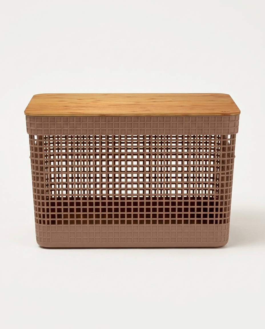 Cesto Grid com Tampa de Bambu Marrom - image 1