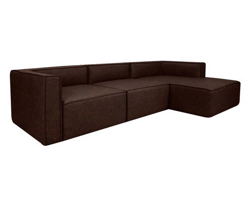 Sof&aacute; 3 M&oacute;dulos Chaise Mensa em Couro Marrom image number 2
