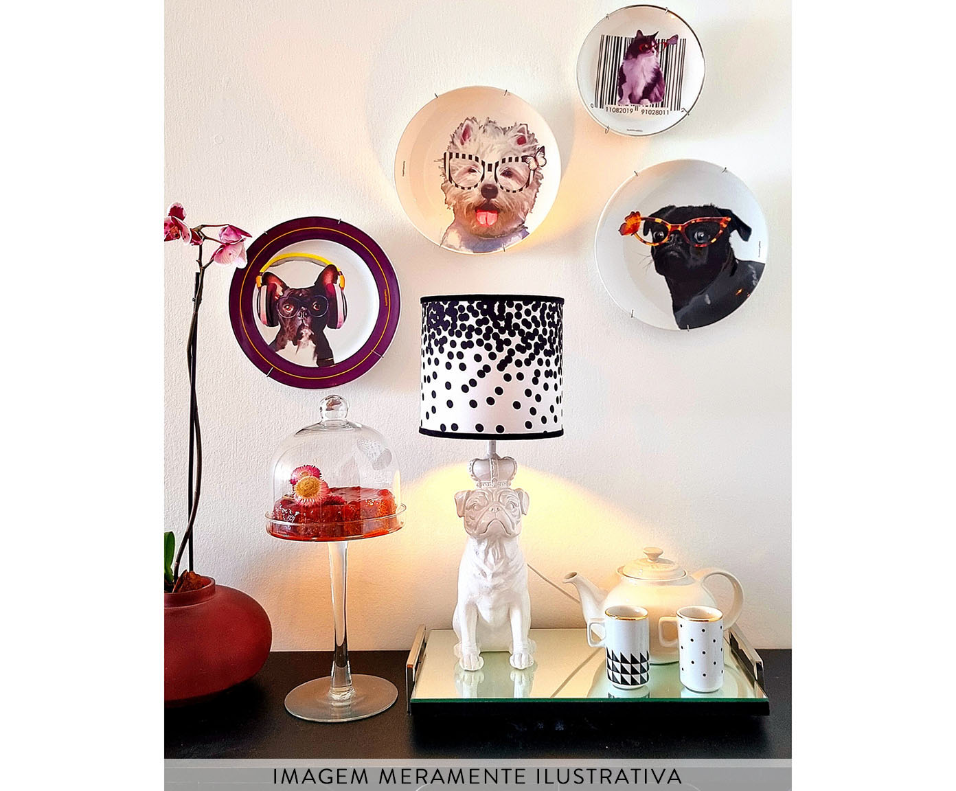 Prato de Porcelana Pug Juaninha And Butterfly image number 5
