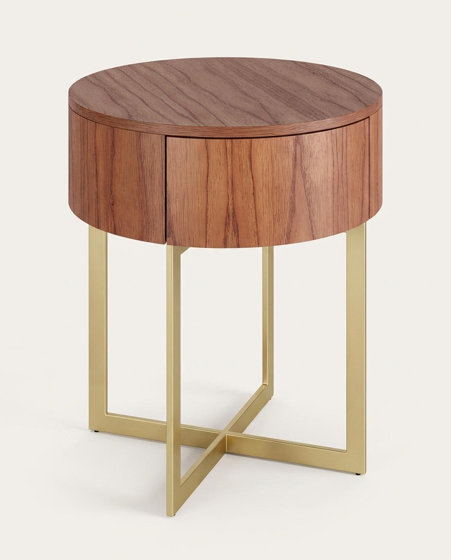 Mesa de Cabeceira Redonda Pecci Castanho e Dourado - image 1