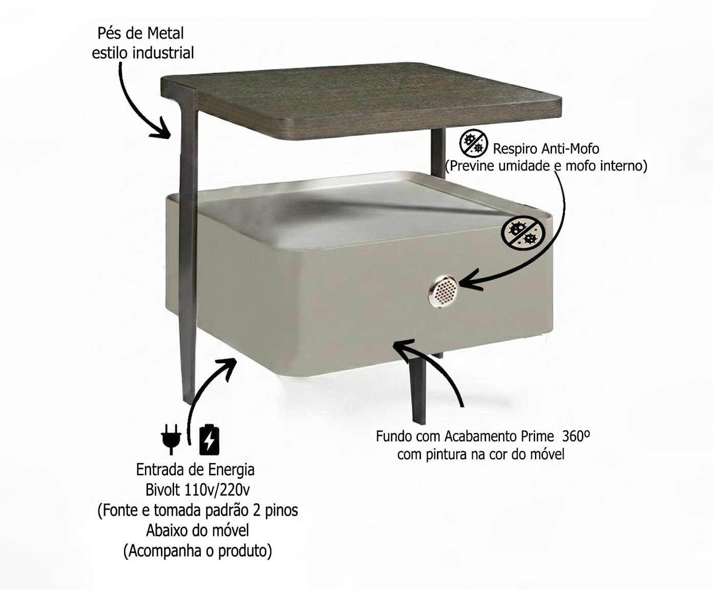 Mesa de Cabeceira Inteligente Smart Clean Cromio image number 3
