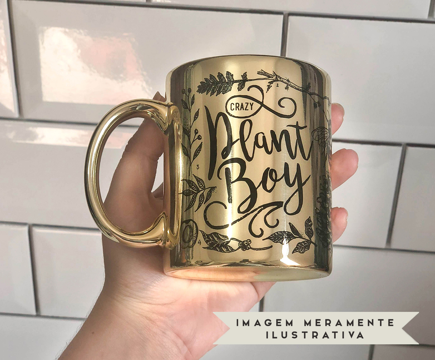 Caneca Crazy Plant Boy Dourada image number 2