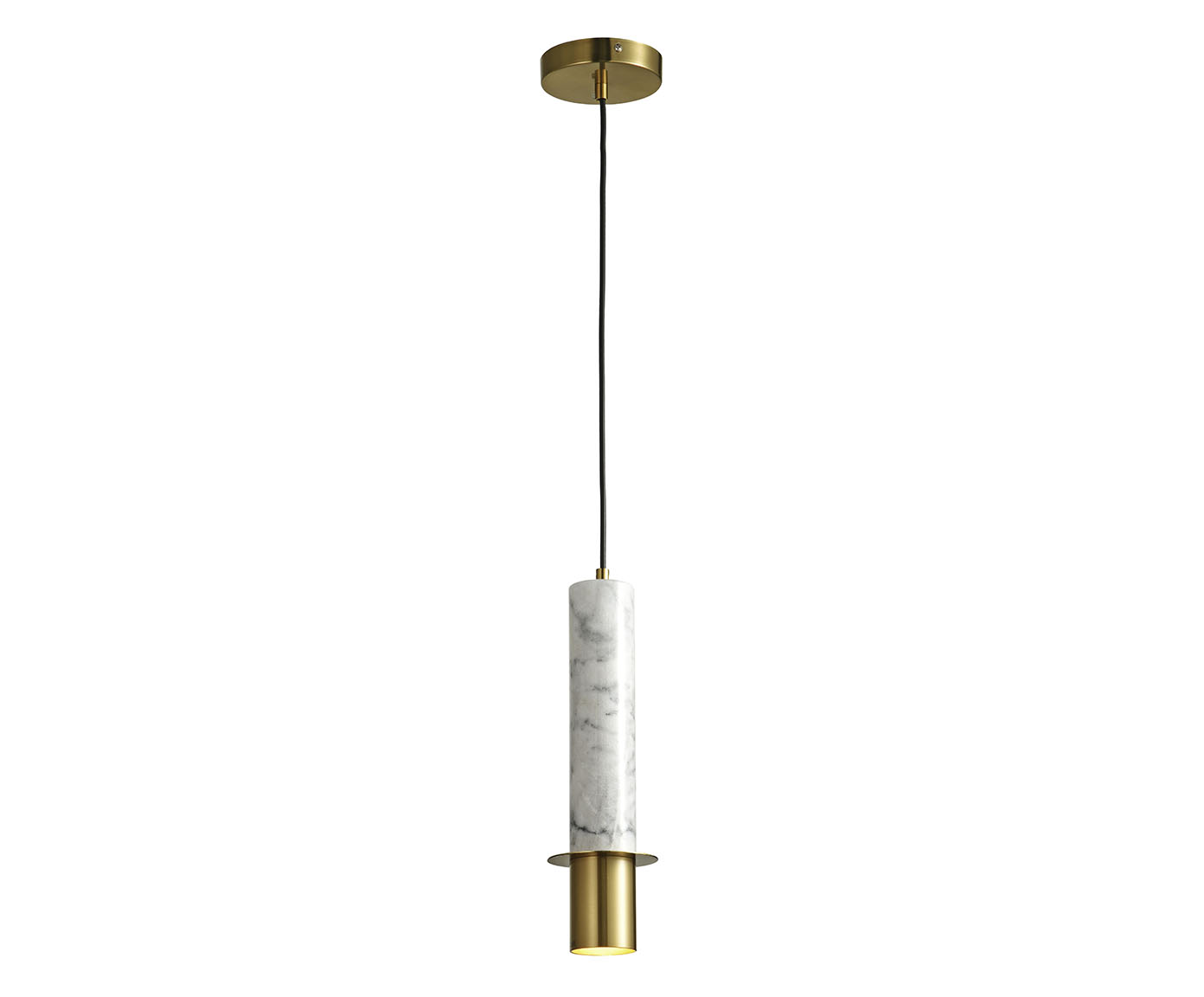Pendente em M&aacute;rmore Nordic Dourado e Branco Bivolt image number 0