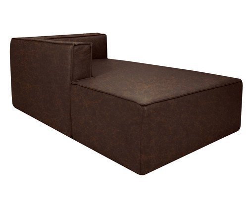 Sof&aacute; M&oacute;dulo Chaise Mensa em Couro Marrom image number 3