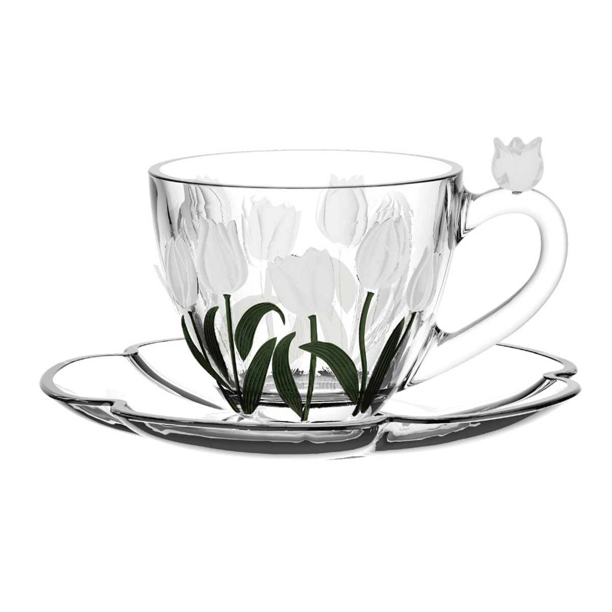 Jogo de X&iacute;caras para Caf&eacute; em Cristal Ecol&oacute;gico Tulipa Verde image number 1