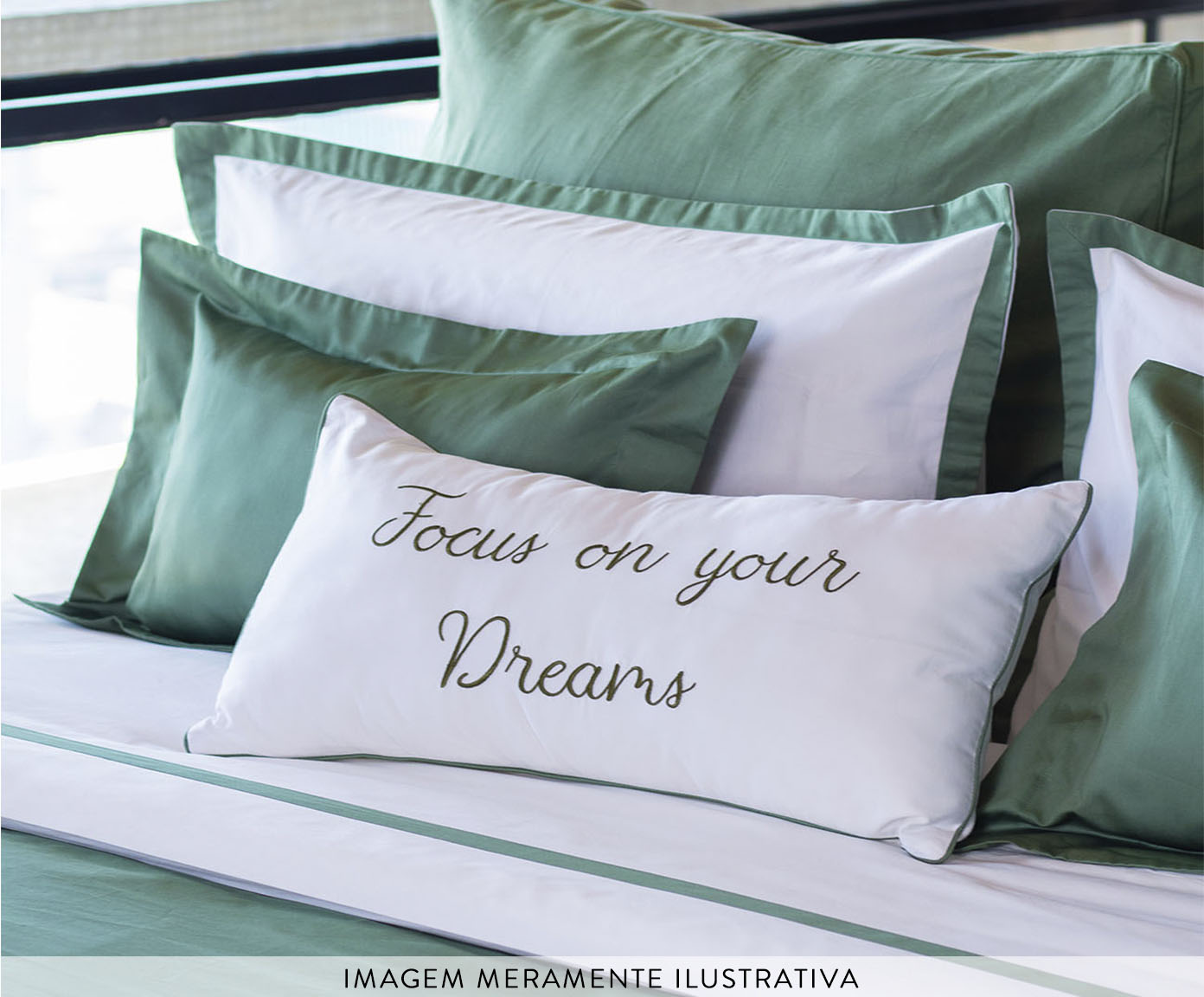 Almofada Bordada Focus On Your Dreams Branco Verde image number 2