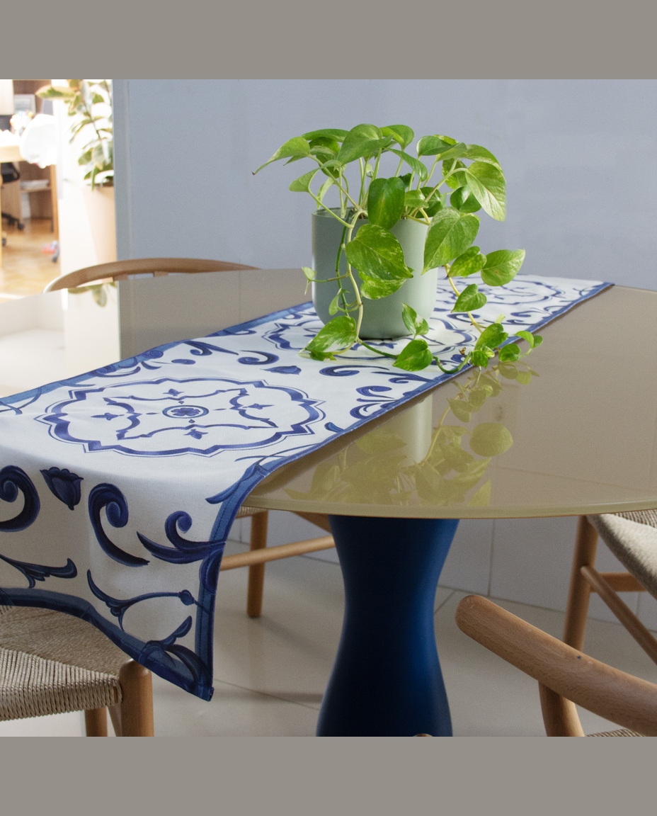Trilho de Mesa Paix&atilde;o Mediterr&acirc;nea Cru e Azul image number 2