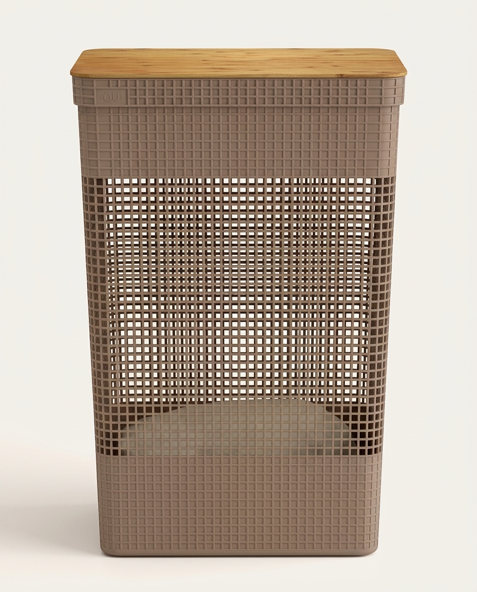 Cesto de Roupas Grid Tampa Bambu Marrom image number 2
