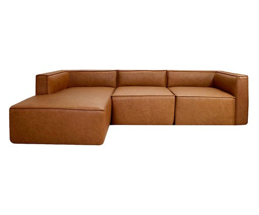 Sof&aacute; 3 M&oacute;dulos Chaise Esquerdo Mensa em Couro Caramelo image number 0