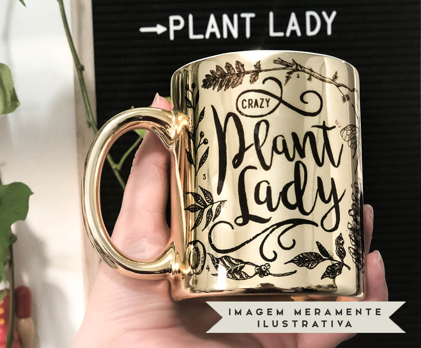 Caneca Crazy Plant Lady Dourada image number 5