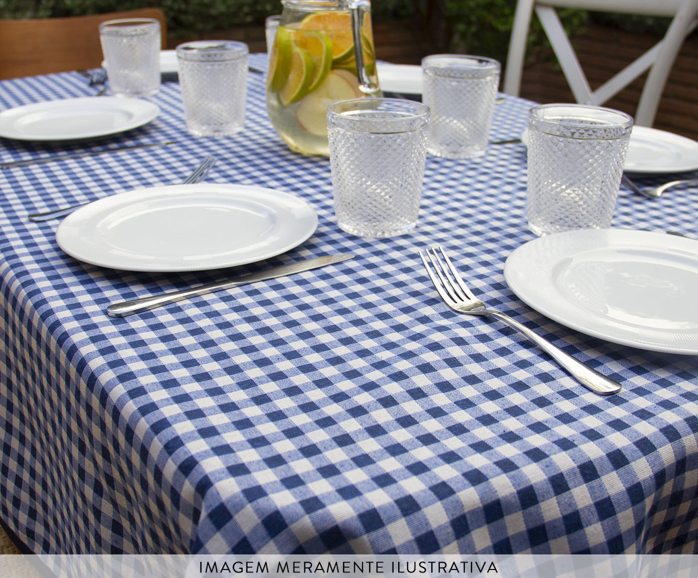 Toalha de Mesa Xadrez Azul e Branco image number 1