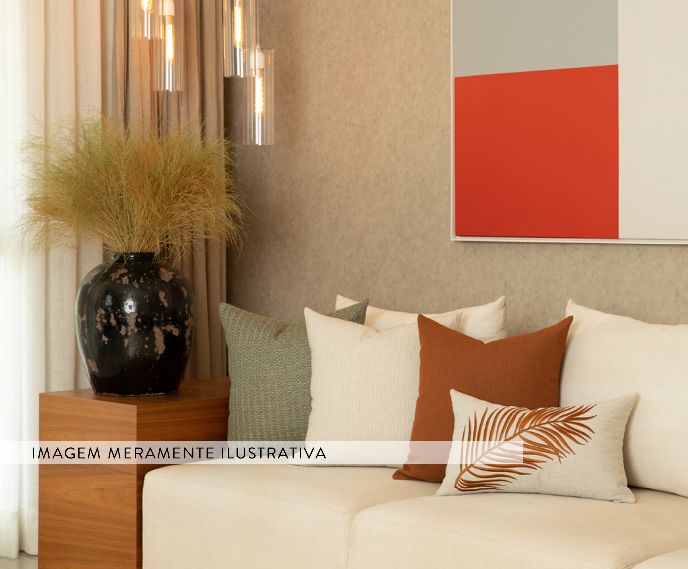 Almofada em Linho Folhas - Off White e Acobreada image number 2