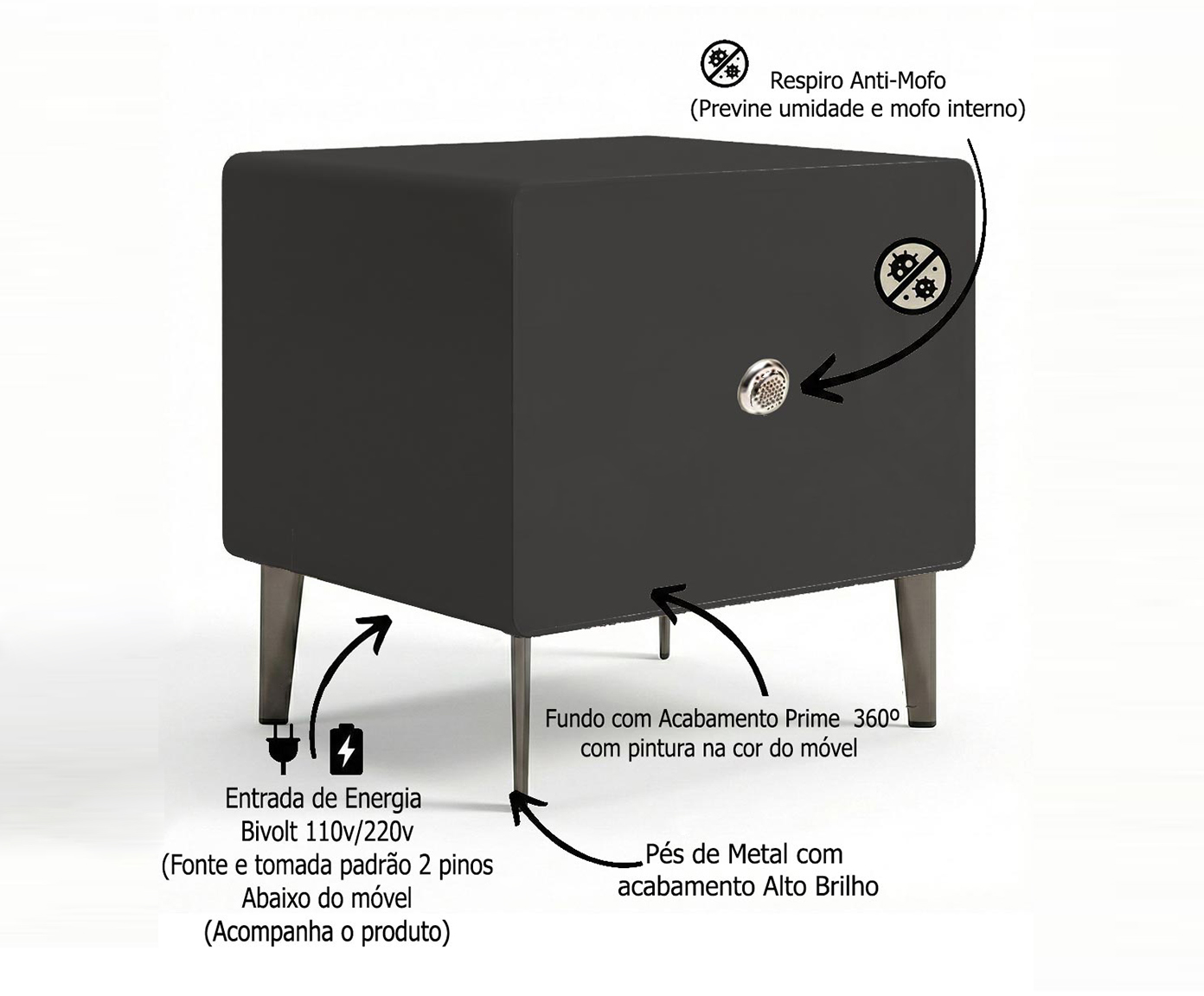 Mesa de Cabeceira Inteligente Smart Genius Ebano image number 2