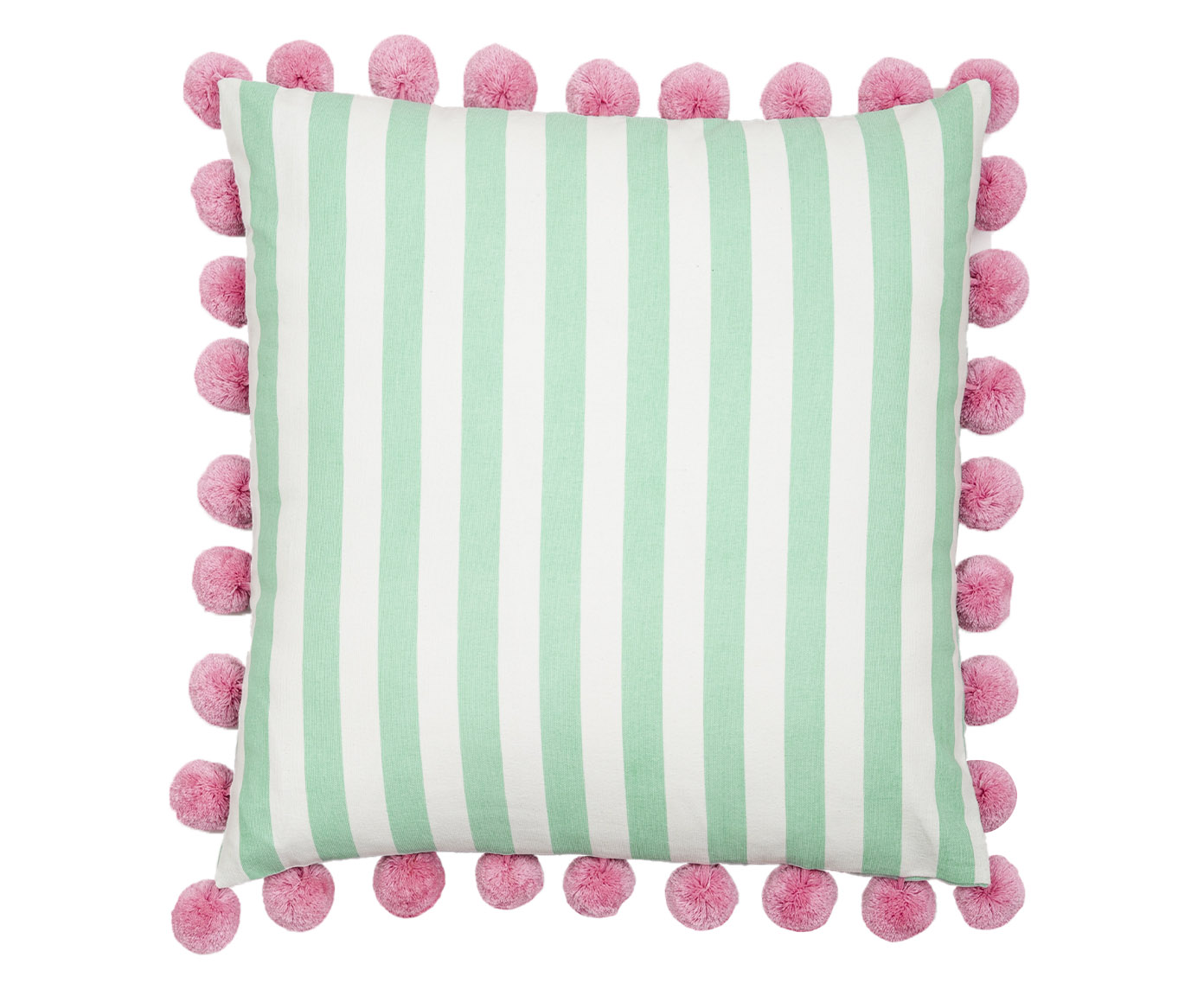 Capa de Almofada Listrada Pompom Rosa e Verde image number 0
