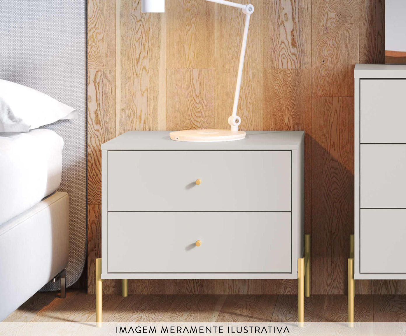 Mesa de Cabeceira Jasper - Branco Gloss e Dourado image number 6