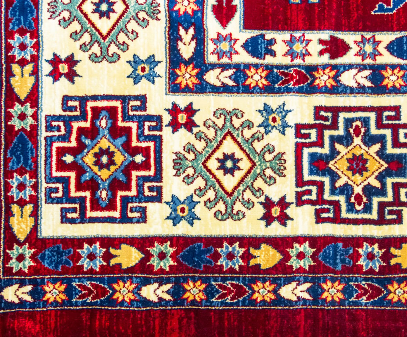 Tapete Turco Kasakh Mira - Vermelho, Creme e Azul image number 3