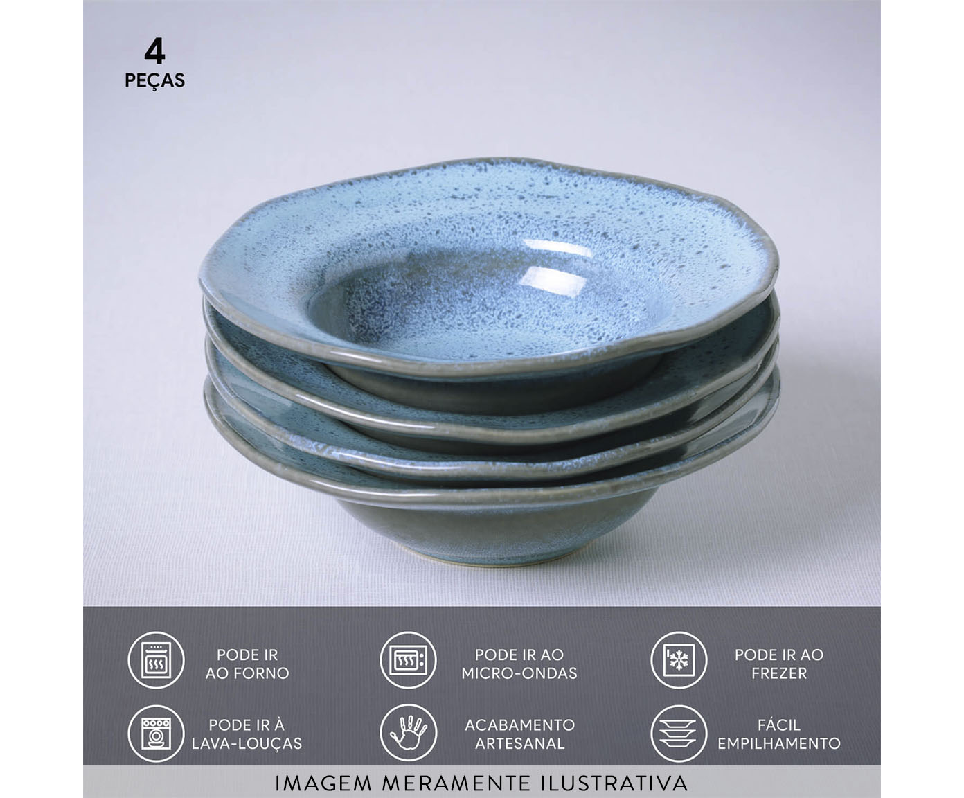 Jogo de Pratos para Sobremesa Org&acirc;nico Breeze Azul Claro lV image number 5