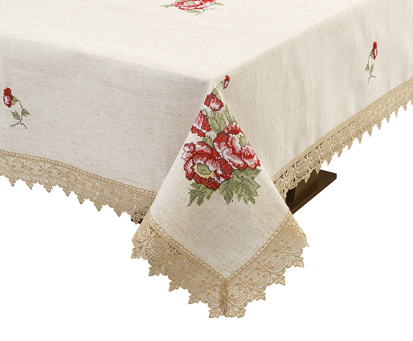 Toalha de Mesa com Renda Guipir Bege image number 1