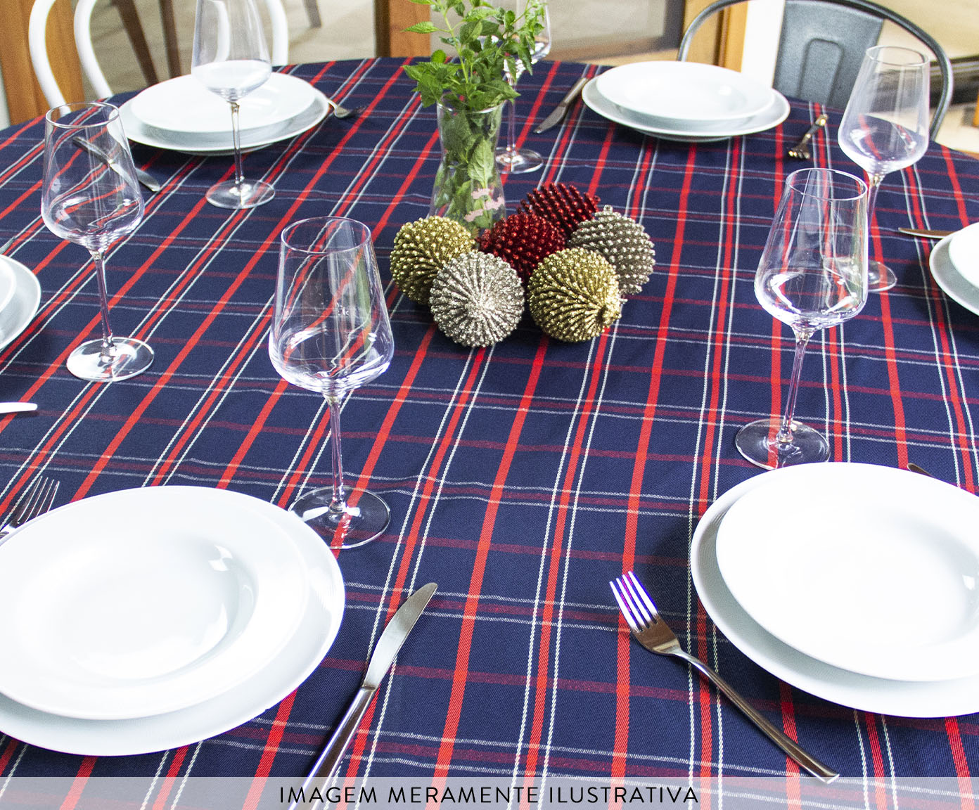 Toalha de Mesa Xadrez Azul e Vermelho Redonda image number 4