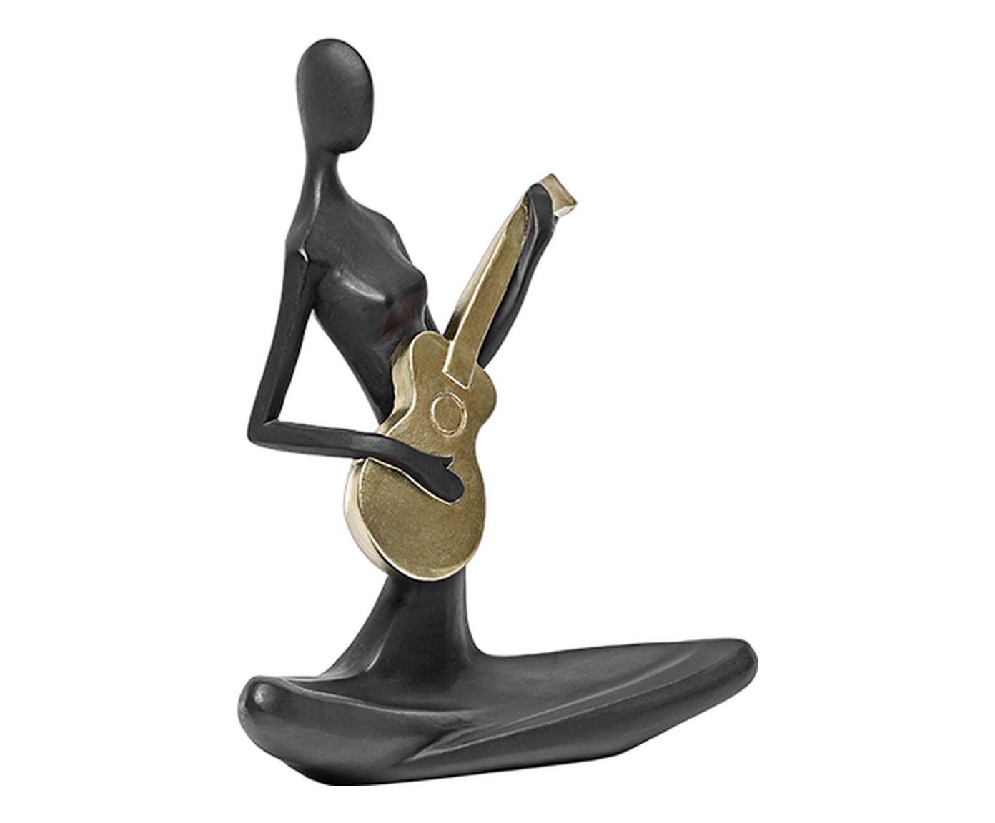 Escultura Figura com Viol&atilde;o Preto e Dourado image number 1