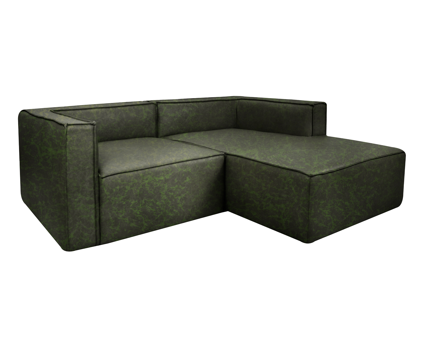 Sof&aacute; 2 M&oacute;dulos Chaise Direito Mensa em Couro Verde image number 2