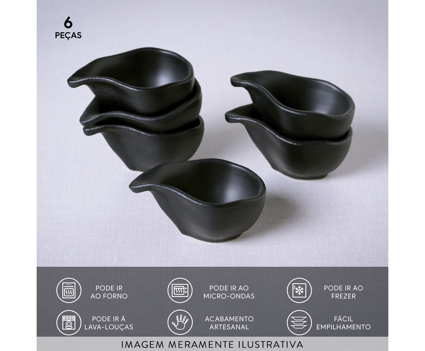 Jogo de Molheiras Oval Org&acirc;nico Preto Matte Preto image number 5