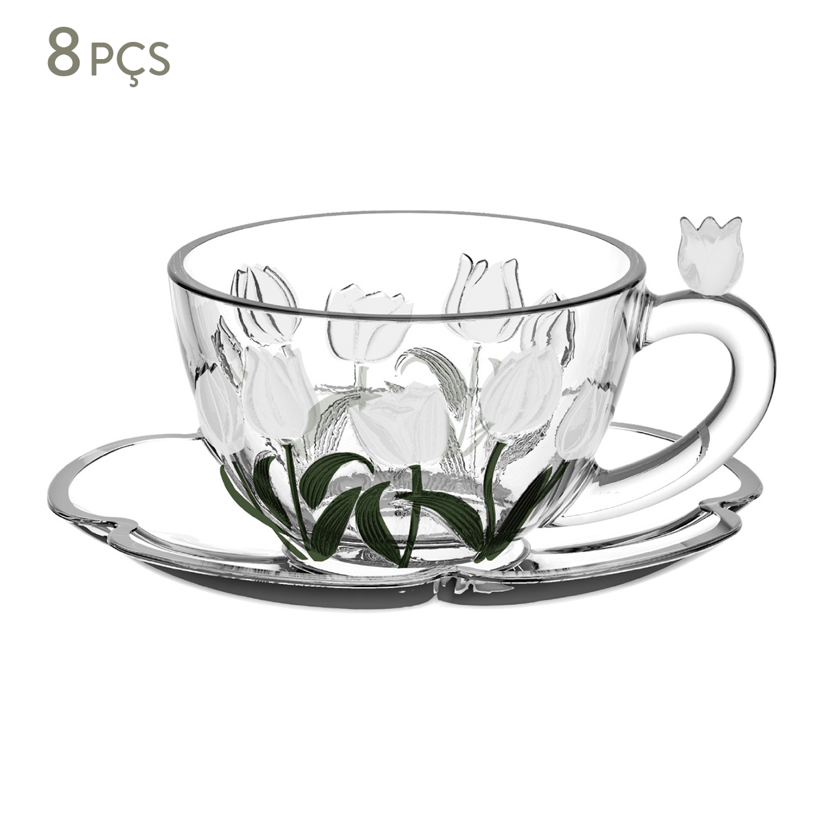 Jogo de X&iacute;caras para Ch&aacute; em Cristal Ecol&oacute;gico Tulipa Verde image number 0